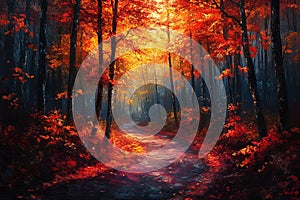 Radiant Symphony of a forest in impressionist style photo