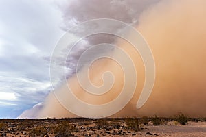 Dense haboob dust storm in the desert photo