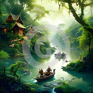 Dense Jungle of Trees : Exploring the Enchanting Harmony: Immersive Jungle Adventure and Serene Village Retreat