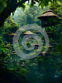Dense Jungle of Trees : Exploring the Enchanting Harmony: Immersive Jungle Adventure and Serene Village Retreat