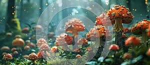 Dense mushroom forest background photo