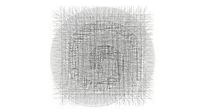 A dense network of intersecting black lines on a white background forms a complex,