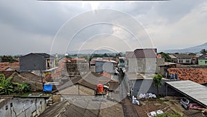 Dense residential area with mountain views