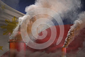 dense smoke of factory chimneys on Philippines flag - global warming concept, background with place for your logo - industrial 3D