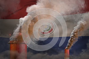 dense smoke of industry chimneys on Paraguay flag - global warming concept, background with space for your text - industrial 3D