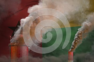 dense smoke of plant chimneys on Guinea-Bissau flag - global warming concept, background with place for your logo - industrial 3D