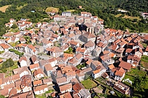 Dense urban development of medieval Spanish town of Isaba, view from above. photo