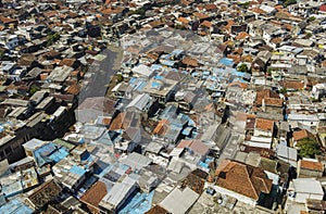 Densely populated residential area in the Taman Sari area, urban area of ??Bandung City, West Java, Indonesia