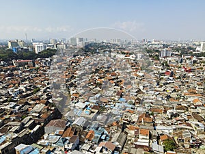 Densely populated residential area in the Taman Sari area, urban area of ??Bandung City, West Java, Indonesia