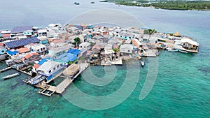 Densely populated Santa Cruz de Islote island of San Bernardo archipelago, Colombia