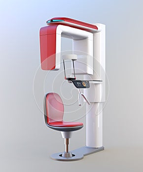 Dental 3D X-ray machine with patient chair isolated on gradient background