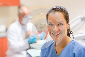 Dental assistant smiling woman friendly nurse