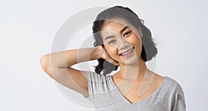 Dental brace teen girl smiling looking on a camera