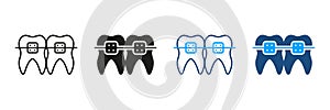 Dental Braces Silhouette and Line Icons Set. Dentist's Oral Care. Dentistry, Teeth Treatment Symbol Collection