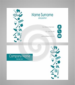 Dental business card template with different stomotology elements - vector illustration