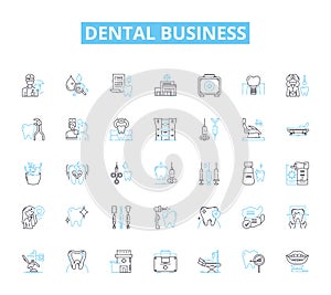 Dental business linear icons set. Braces, Teeth, Floss, Implants, Whitening, Oral, Hygiene line vector and concept signs