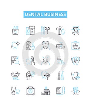 Dental business vector line icons set. Dentistry, Oral, Hygiene, Teeth, Orthodontics, Endodontics, Prosthodontics