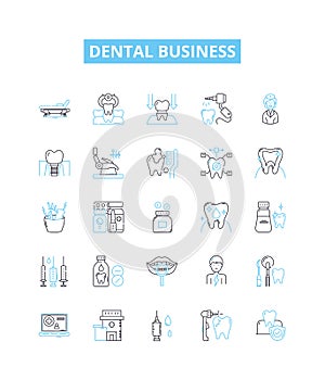 Dental business vector line icons set. Dentistry, Oral, Hygiene, Teeth, Orthodontics, Endodontics, Prosthodontics