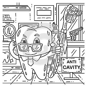 Dental Care Anti Cavity Detectives Coloring Page