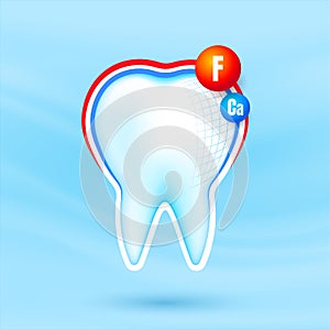 Healthy strong tooth with calcium and fluor sheild. White teeth being protected. Dental care. photo