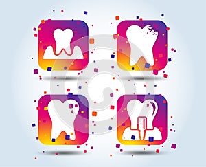 Dental care icons. Caries tooth and implant.