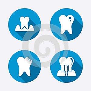 Dental care icons. Caries tooth and implant