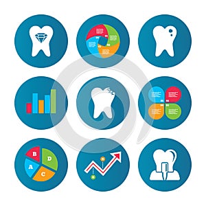 Dental care icons. Caries tooth and implant.