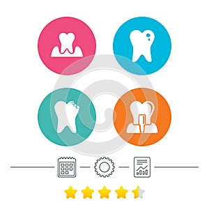 Dental care icons. Caries tooth and implant.