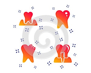 Dental care icons. Caries tooth and implant. Vector