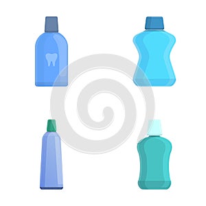 Dental care icons set cartoon vector. Mouthwash and toothpaste