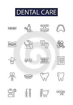 Dental care line vector icons and signs. Flossing, Cleaning, Polishing, Whitening, Fluoride, Sealants, Filling photo