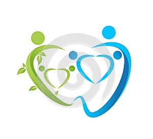 Dental care logo, green leaf dentist illustration health people nature symbol set design vector.