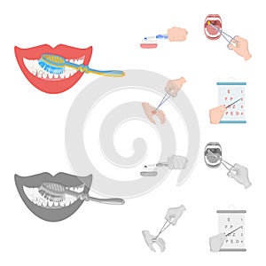 Dental care, wound treatment and other web icon in cartoon,monochrome style.oral treatment, eyesight testing icons in