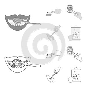 Dental care, wound treatment and other web icon in outline,monochrome style.oral treatment, eyesight testing icons in