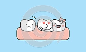 Dental cartoon of gap teeth and crooked teeth boy & girl tooth illustration cartoon character vector design on blue background.