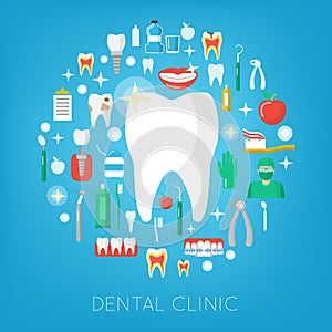 Dental Clinic and Care Icons with Tooth. Stomatology, Dentistry Services