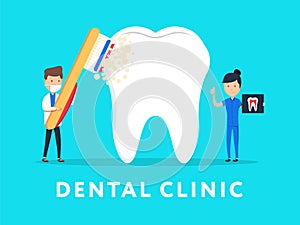 Dental clinic concept design for web banners, infographics. Stomatology dentist at work. Flat style vector illustration.