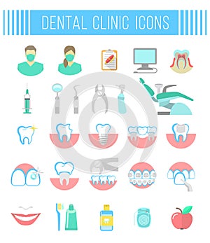 Dental clinic services flat icons on white