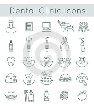 Dental clinic services flat thin line icons