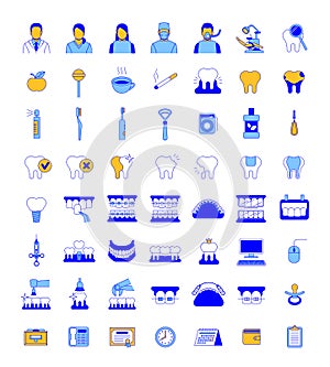 Dental clinic services thin line vector icons
