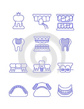 Dental clinic surgery services thin line icons