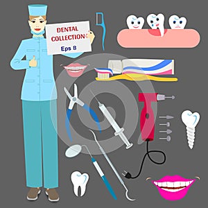 Dental collection with doctor and tools