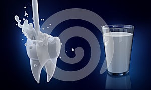 Dentale.  grafica tridimensionale resa al computer illustrazioni pulire un sporco dente sul blu rimozione dente prova 