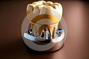 dental crowns with metal pin in jaw model for dental implantology