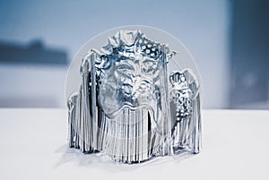 Dental crowns printed in laser sintering machine. Modern 3D printer