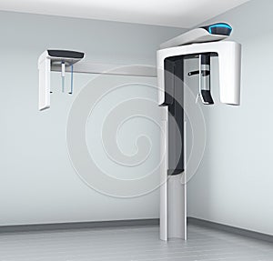 Dental CT scanner in clinic interior with cephalometric equipment. photo