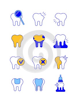 Dental diseases and treatment thin line icons