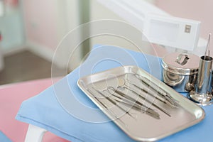 Dental instrument set in clinic