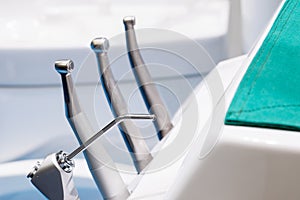 Dental equipment on table chair for dentist.