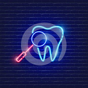 Dental examination neon icon. Sign for dentistry clinic. Orthodontics concept